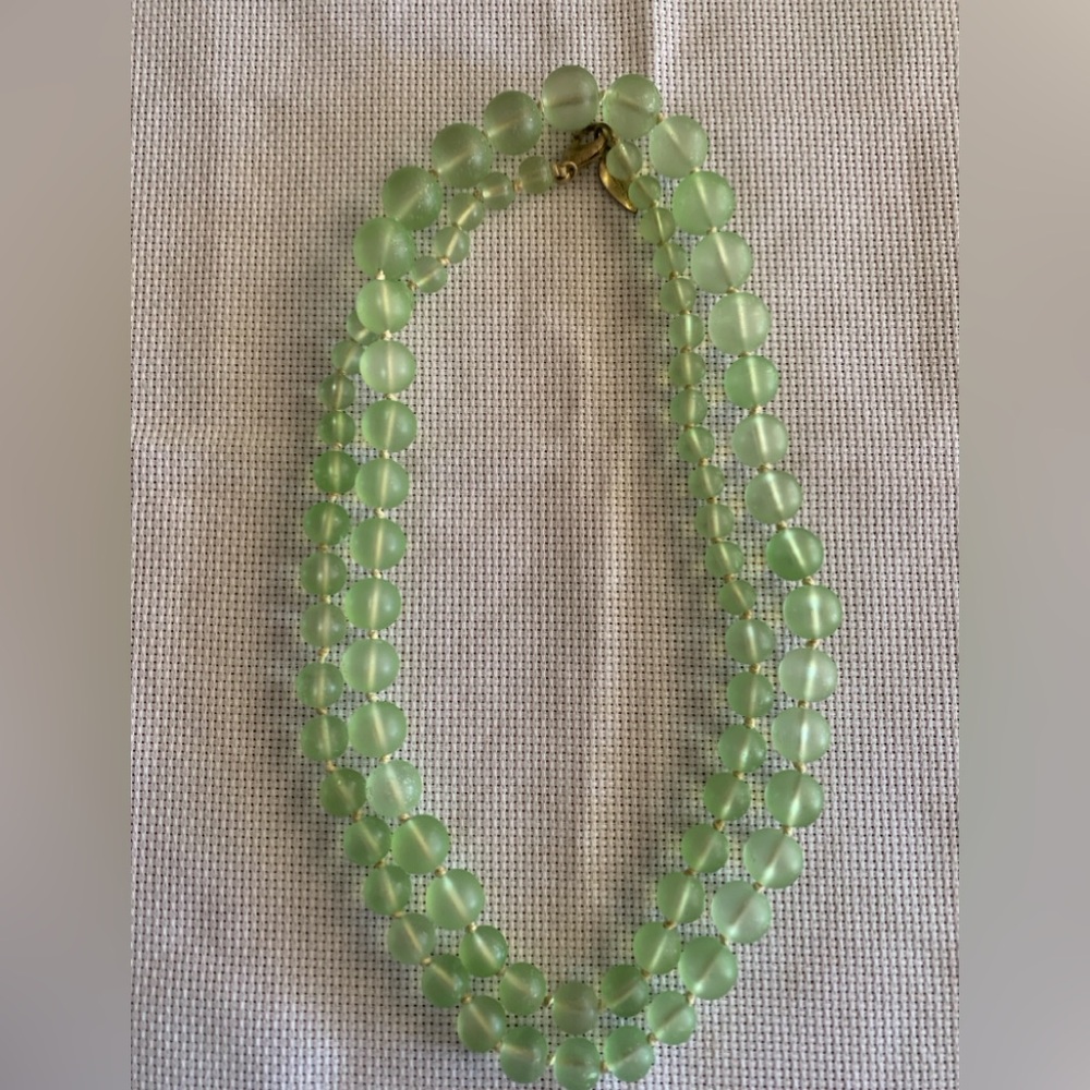 Vintage Coldwater Creek Light Green Graduated Glass Bead Necklace - Picture 5 of 5
